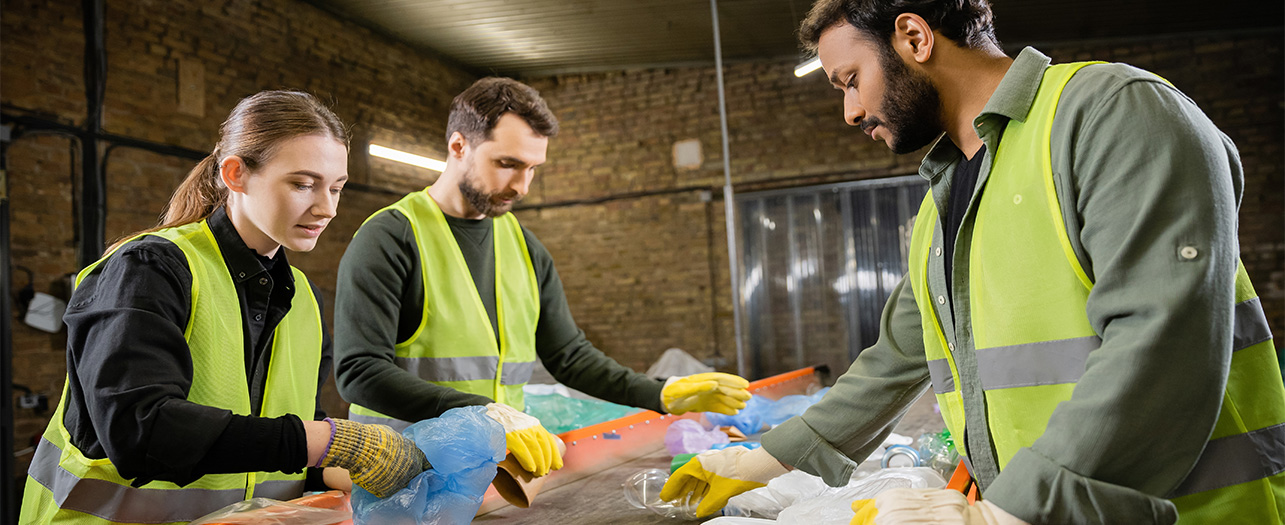 Workers segregating the waste