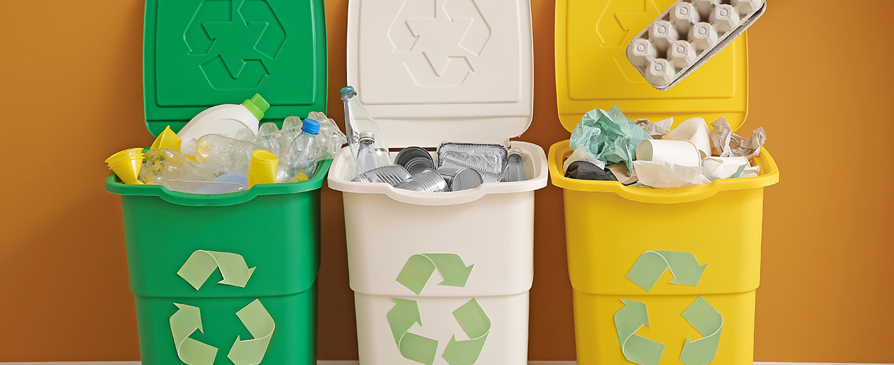 Waste segregation bins for recycling plastics, metals, and paper