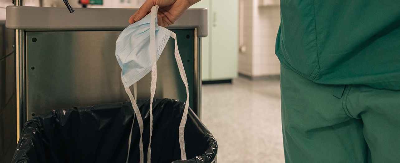 Hospital waste management with disposal of used mask