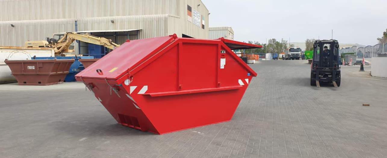Red Horizontal  waste skip