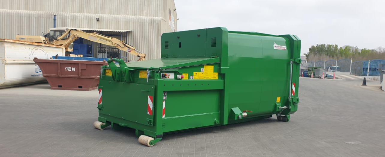 Green Horizontal waste compactor